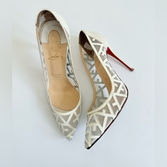 Christian Louboutin White Patent leather Tititata Mesh pointed toe pumps EU 39.5 - Picture 2 of 11